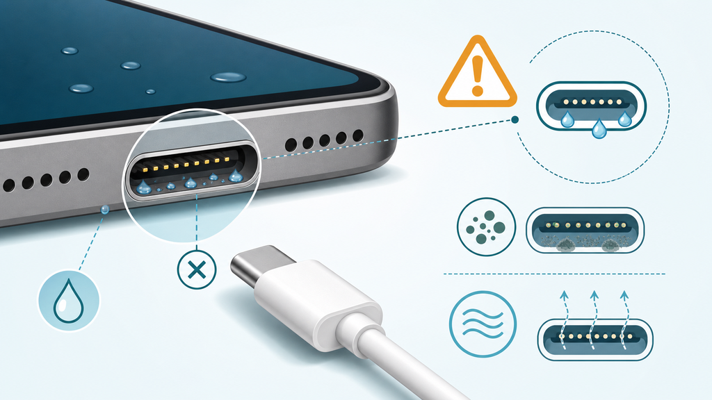 Moisture warning and charging connector risk