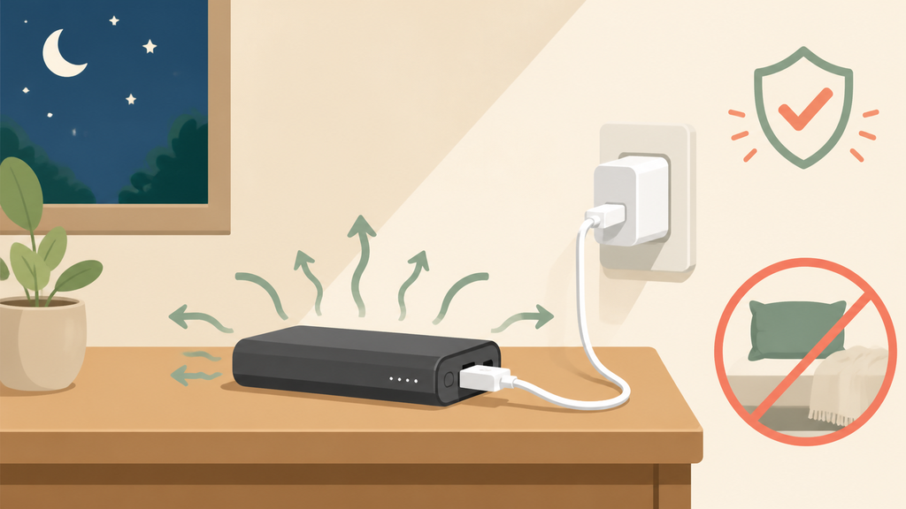 Safe overnight power bank charging setup