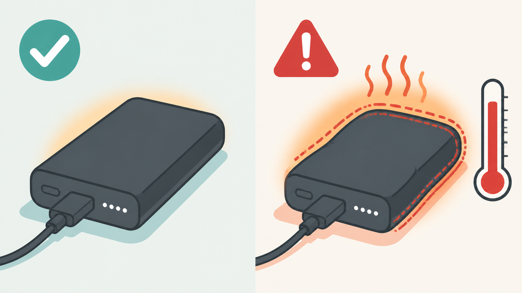 Normal warmth versus unsafe heat in a power bank