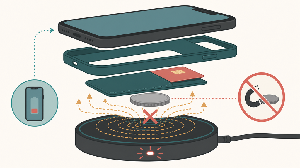 Phone case and metal object causing wireless charger blinking